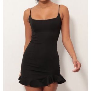 Lucy in the Sky Black Bodycon Dress Ruffle Bottom